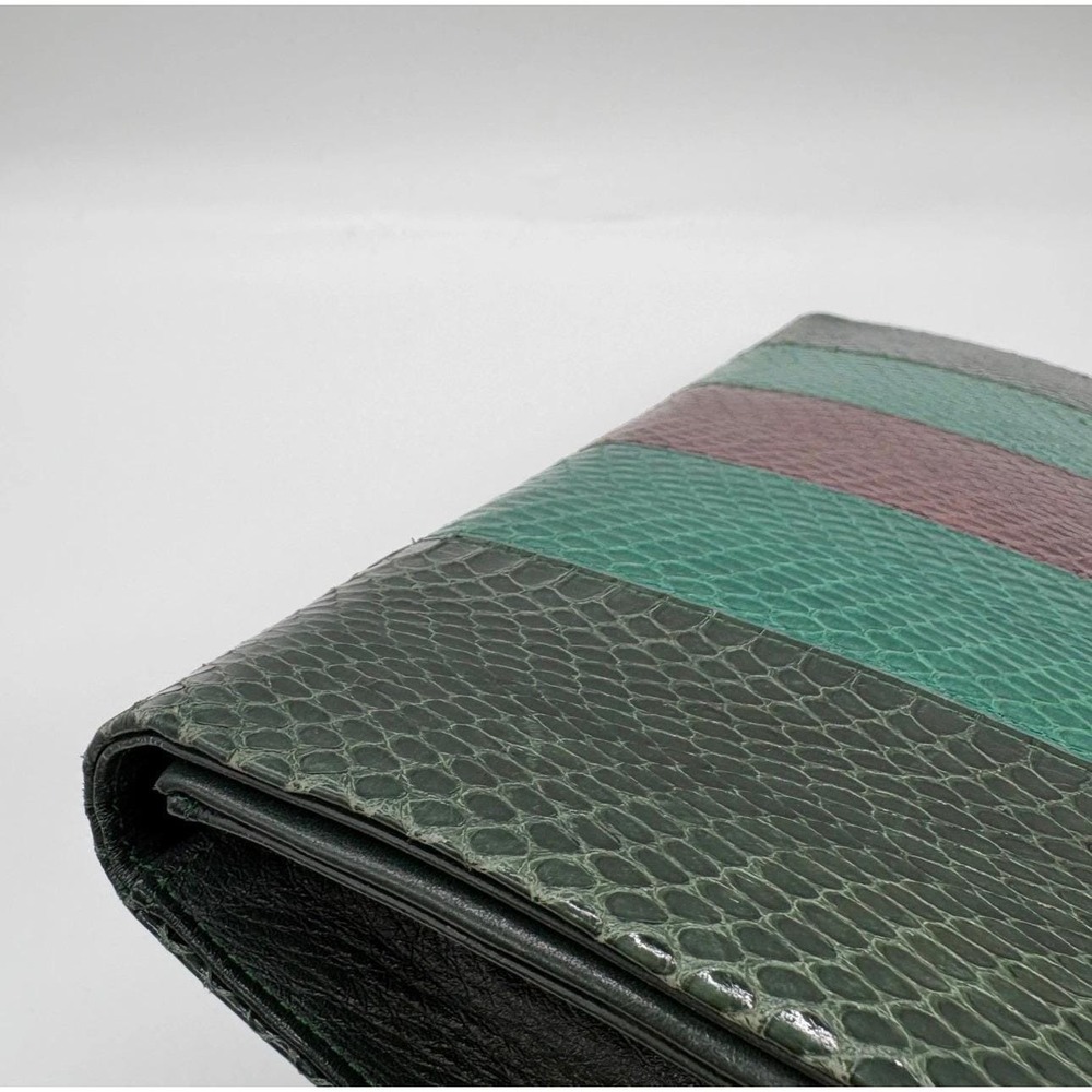 Vintage YSL Yves Saint Laurent Snakeskin Stripe Clutch Bag Green Burgundy 1970s - Picture 7 of 14